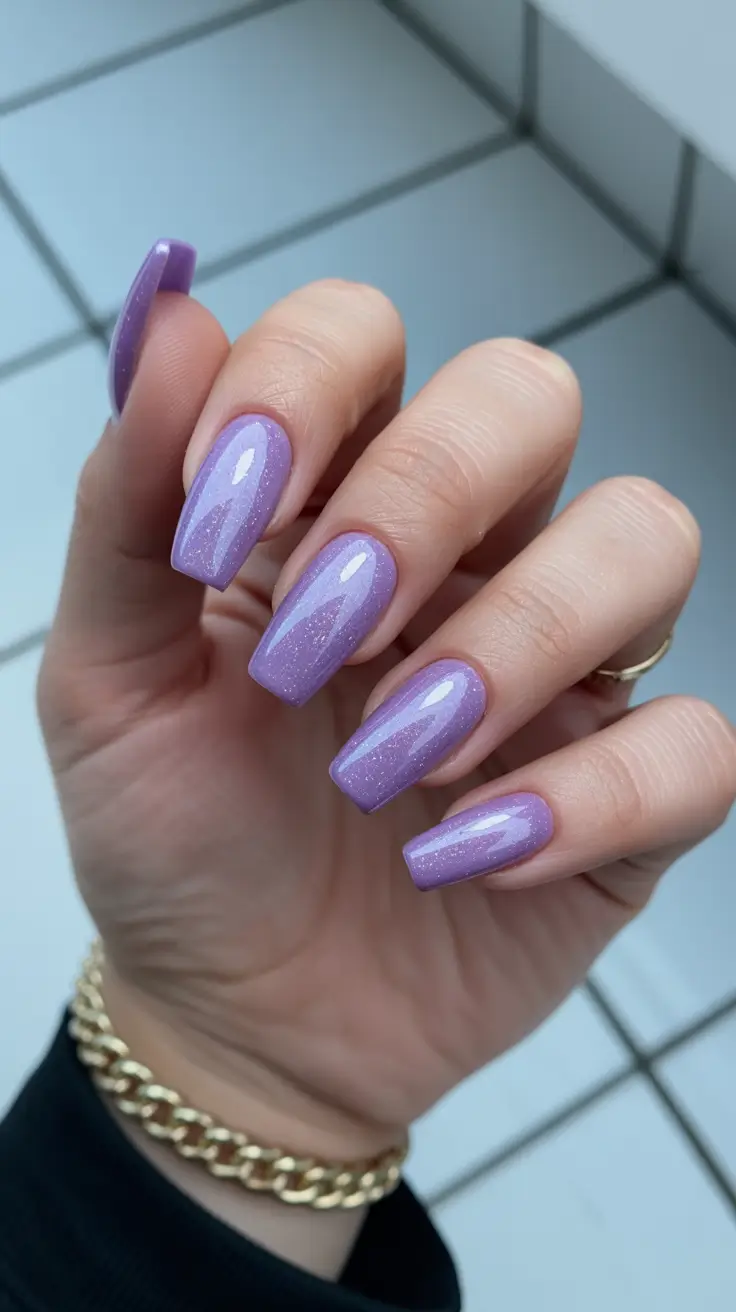 chic spring coffin nails 2026 Shimmering Lilac