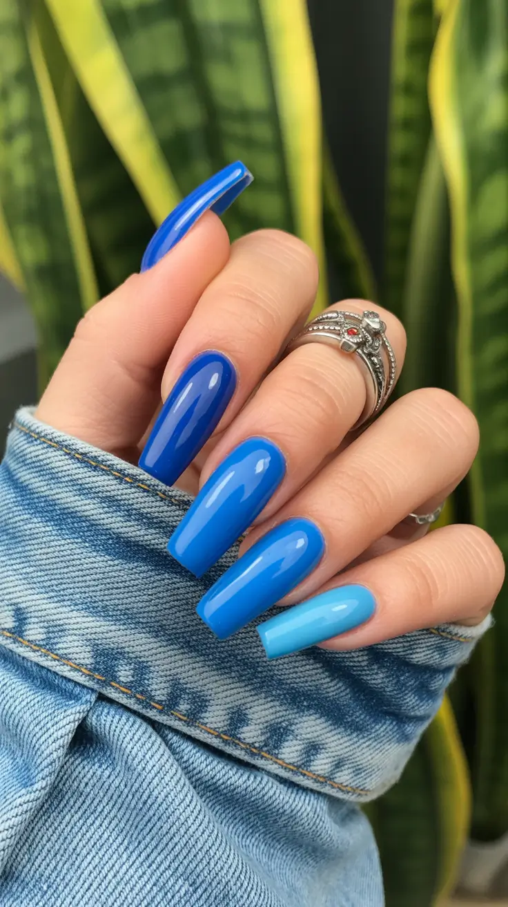 chic spring coffin nails 2026 Gradient Blues