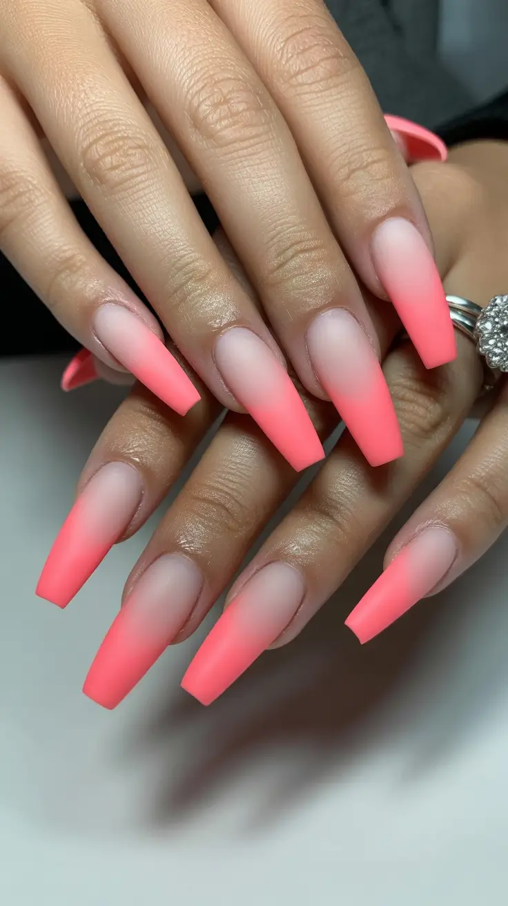 chic spring coffin nails 2026 Neon Ombre