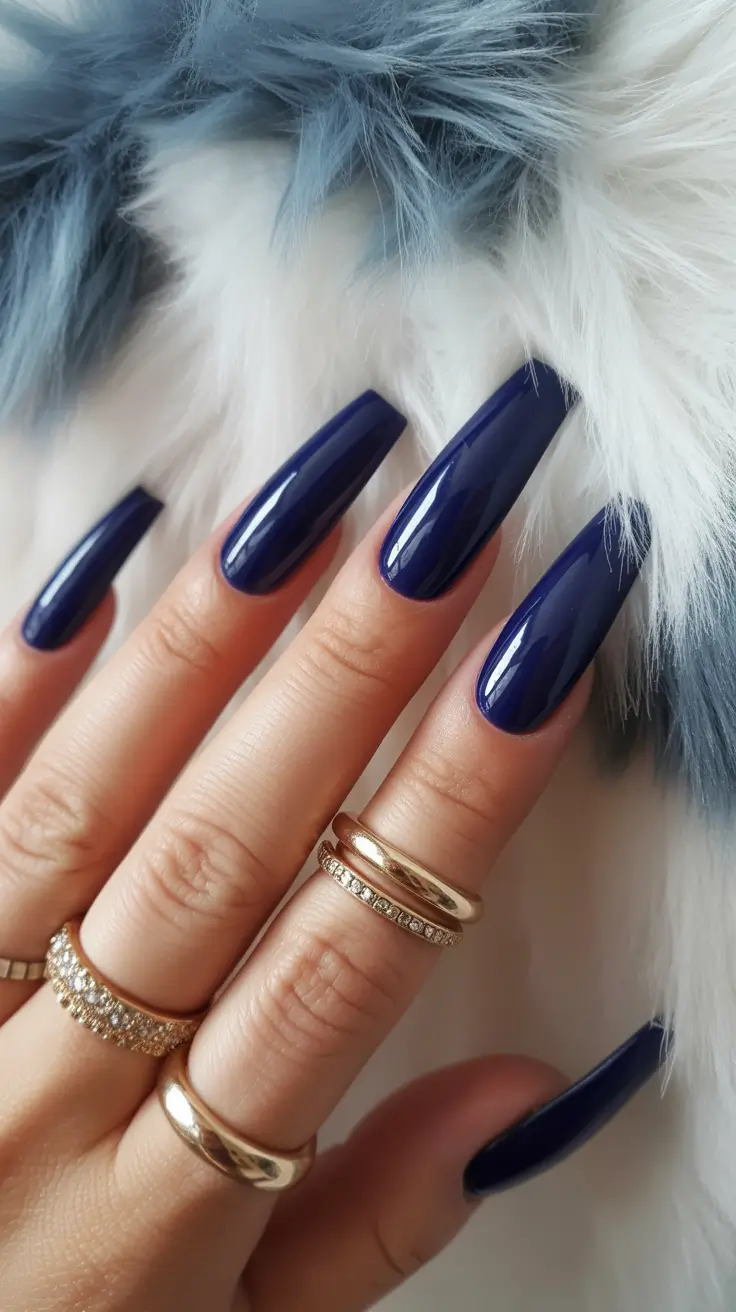 chic spring coffin nails 2026 Deep Navy Glossy