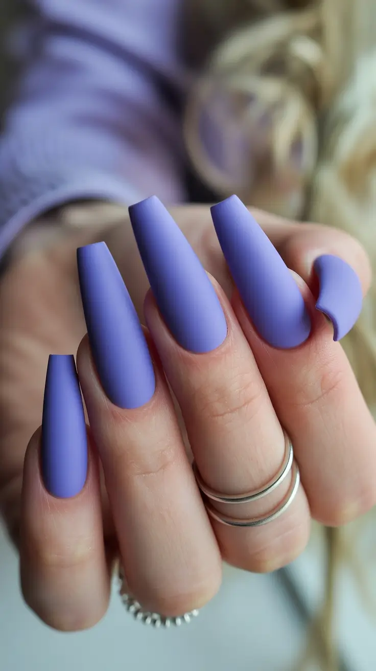 chic spring coffin nails 2026 Matte Lavender