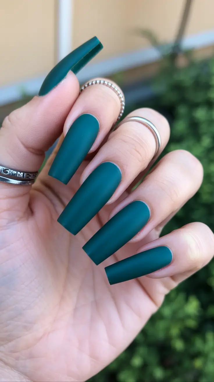 chic spring coffin nails 2026 Matte Teal