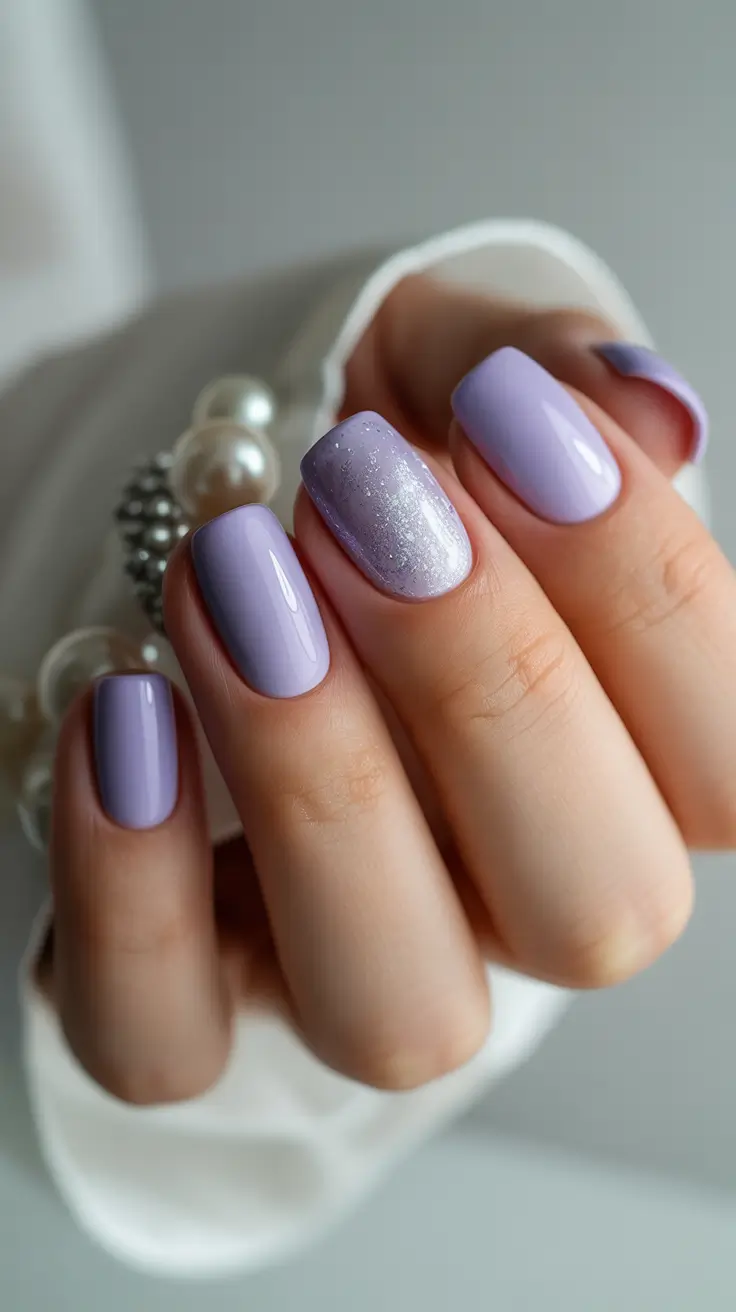dreamy spring wedding nails 2026 Soft Lavender Gloss Nails for an Elegant Spring Palette