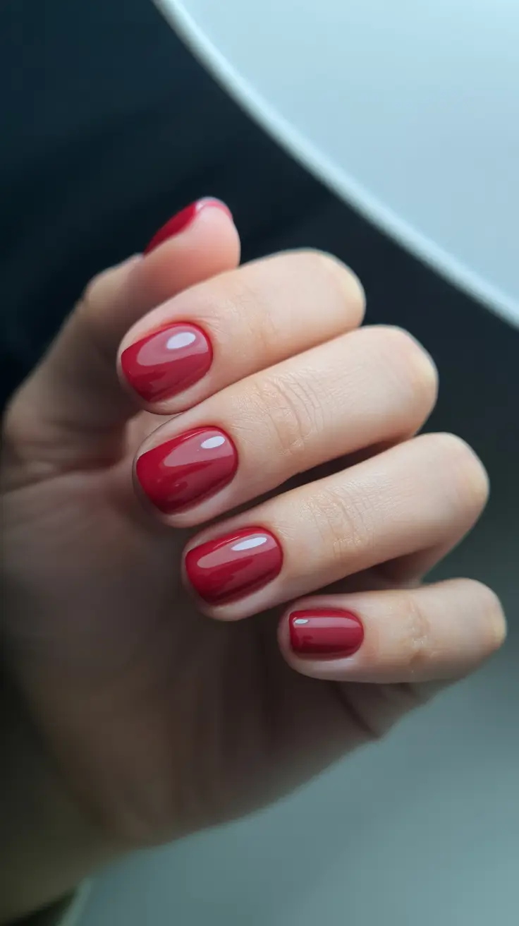 elegant spring short nails 2026 Glossy Raspberry Red Nails