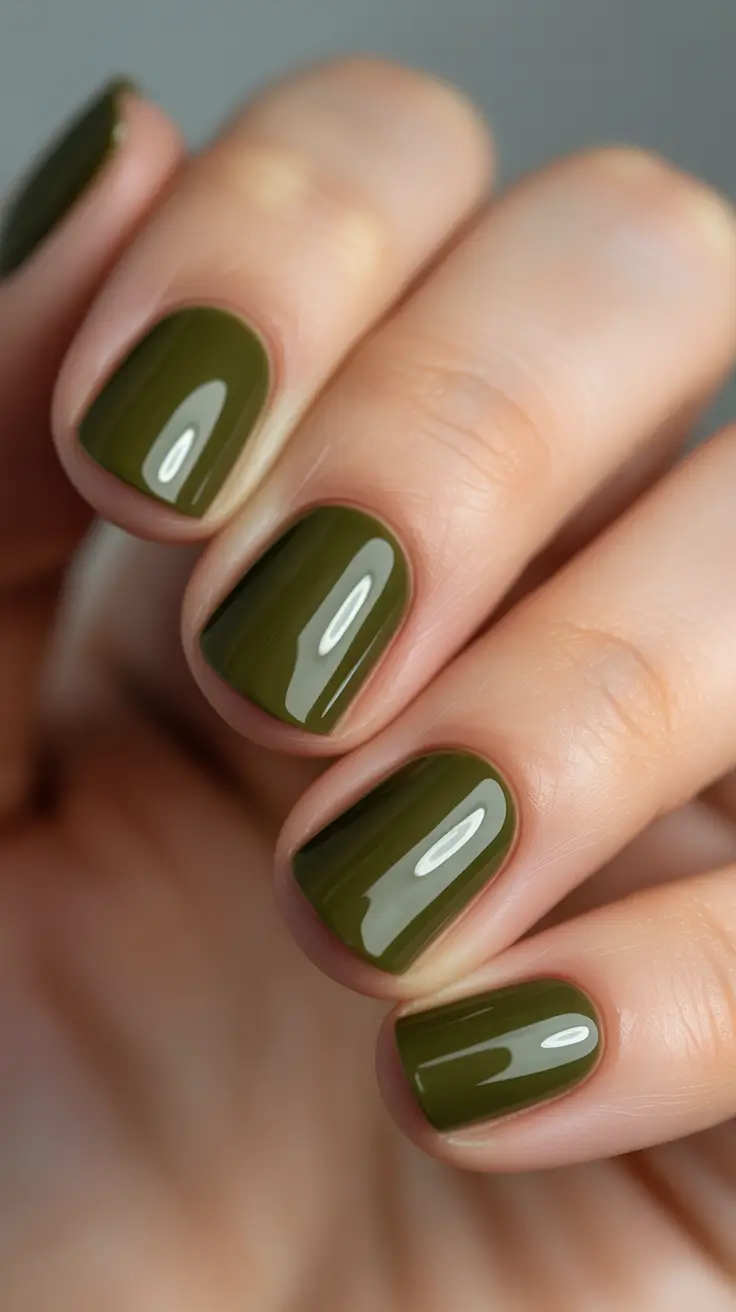 elegant spring short nails 2026 Olive Green Gloss