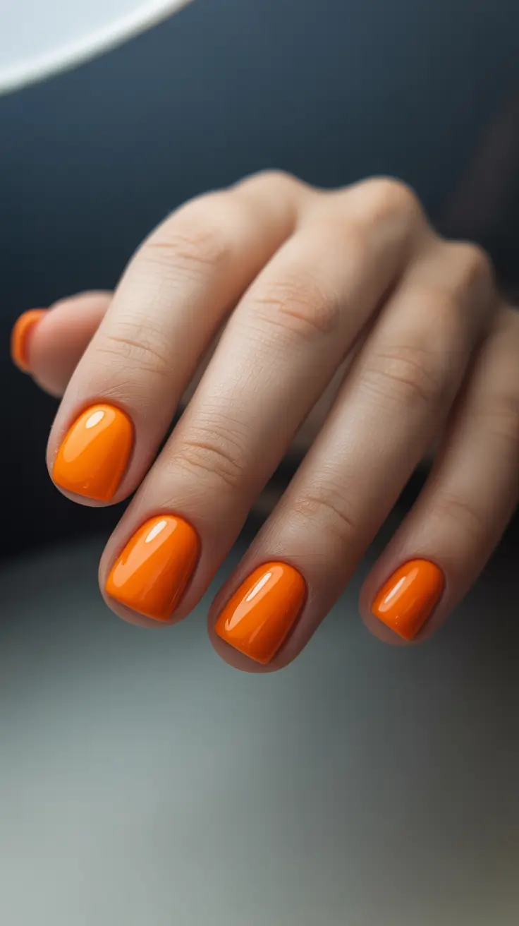 elegant spring short nails 2026 Bright Citrus Orange Minimalism