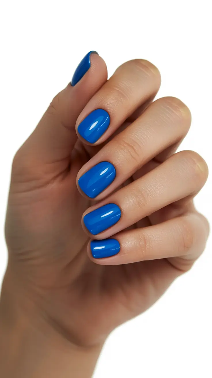 elegant spring short nails 2026 Electric Blue Statement