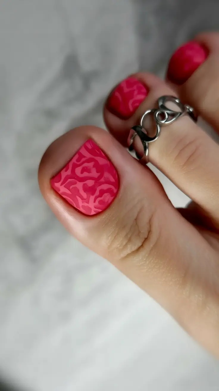 elegant spring toe nails 2026 Textured Pink Floral Pedicure