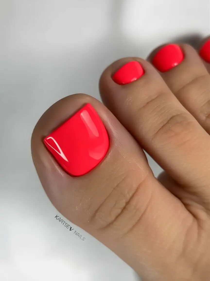 elegant spring toe nails 2026 Neon Coral Pedicure