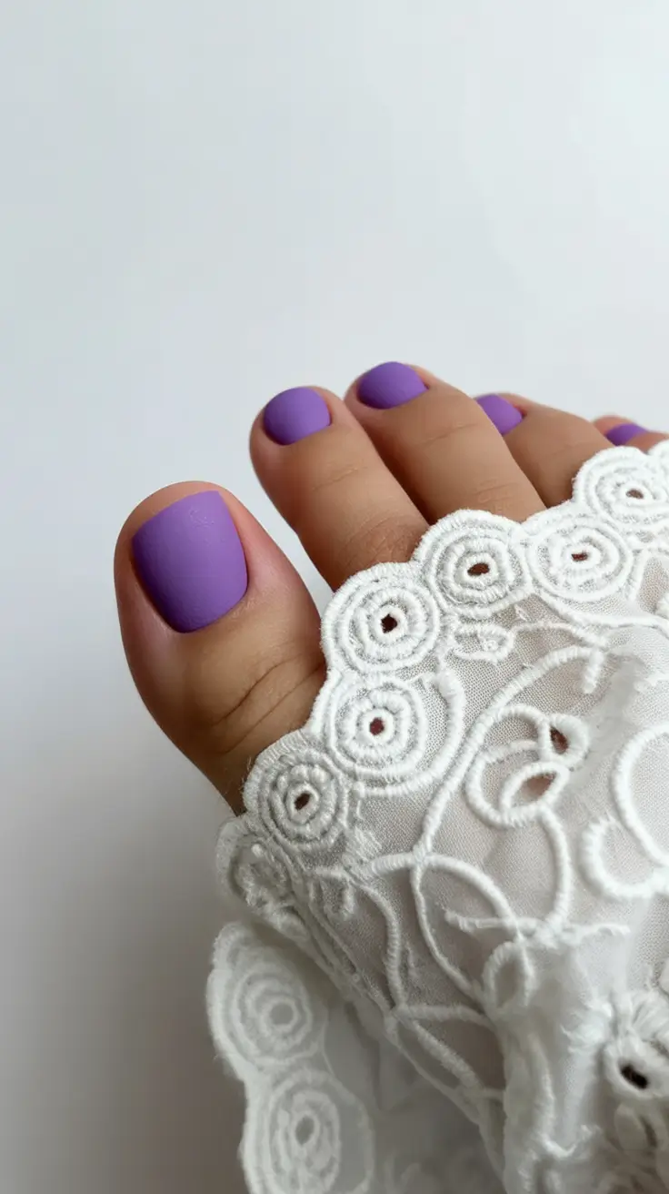 elegant spring toe nails 2026 Soft Matte Lavender Pedicure
