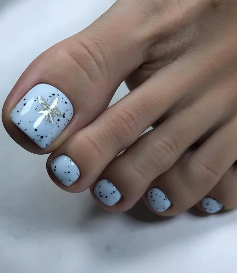 elegant spring toe nails 2026 Speckled Floral Pedicure Art