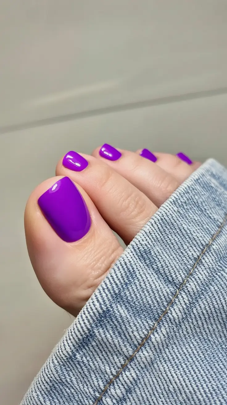 fresh spring toe nail color 2026 Glossy Violet Pedicure That Radiates Confidence