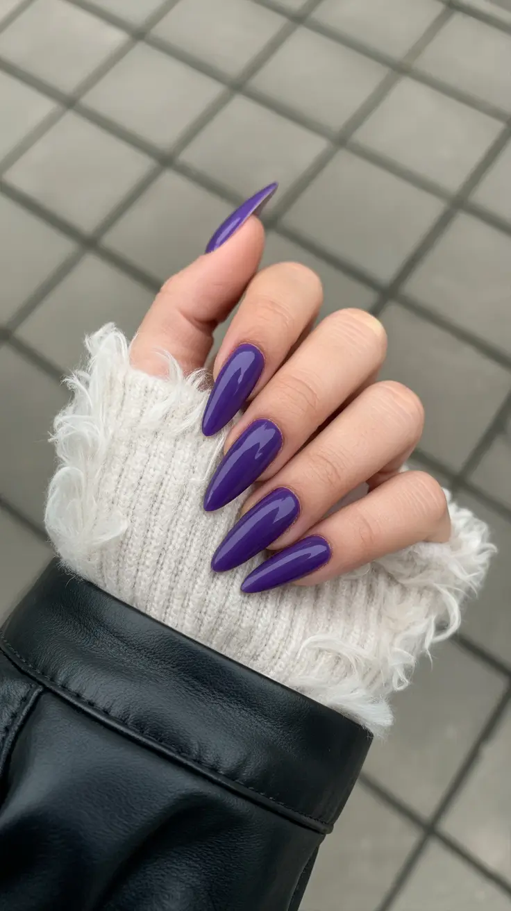 glamorous spring stiletto nails 2026 Vivid Purple Elegance