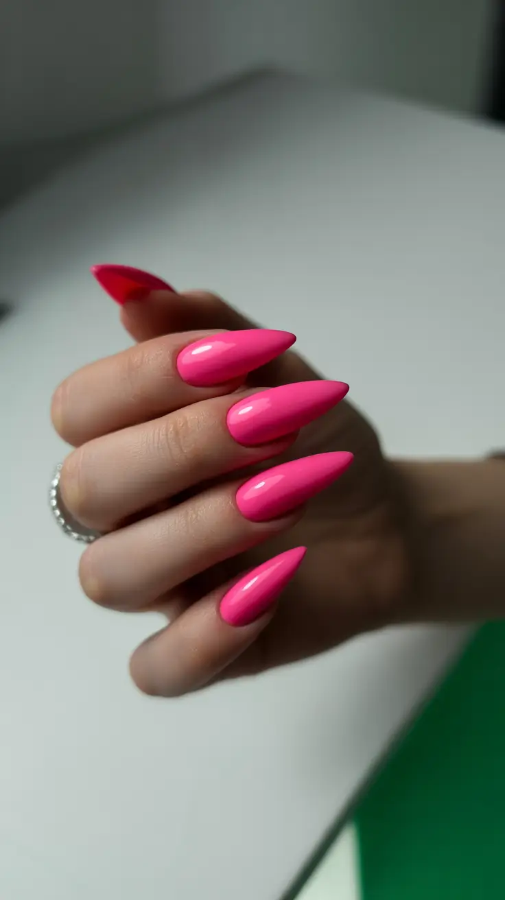 glamorous spring stiletto nails 2026 Hot Pink Stiletto Pop