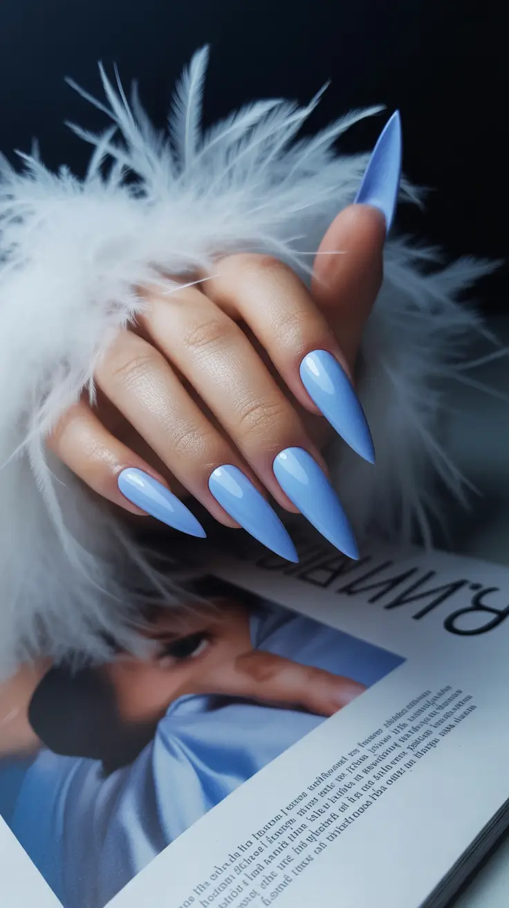 glamorous spring stiletto nails 2026 Pastel Blue Serenity