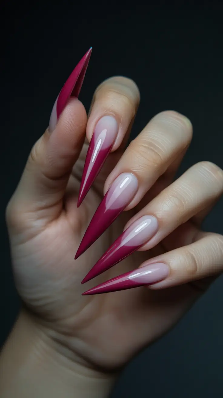 glamorous spring stiletto nails 2026 Berry-Toned French Glam