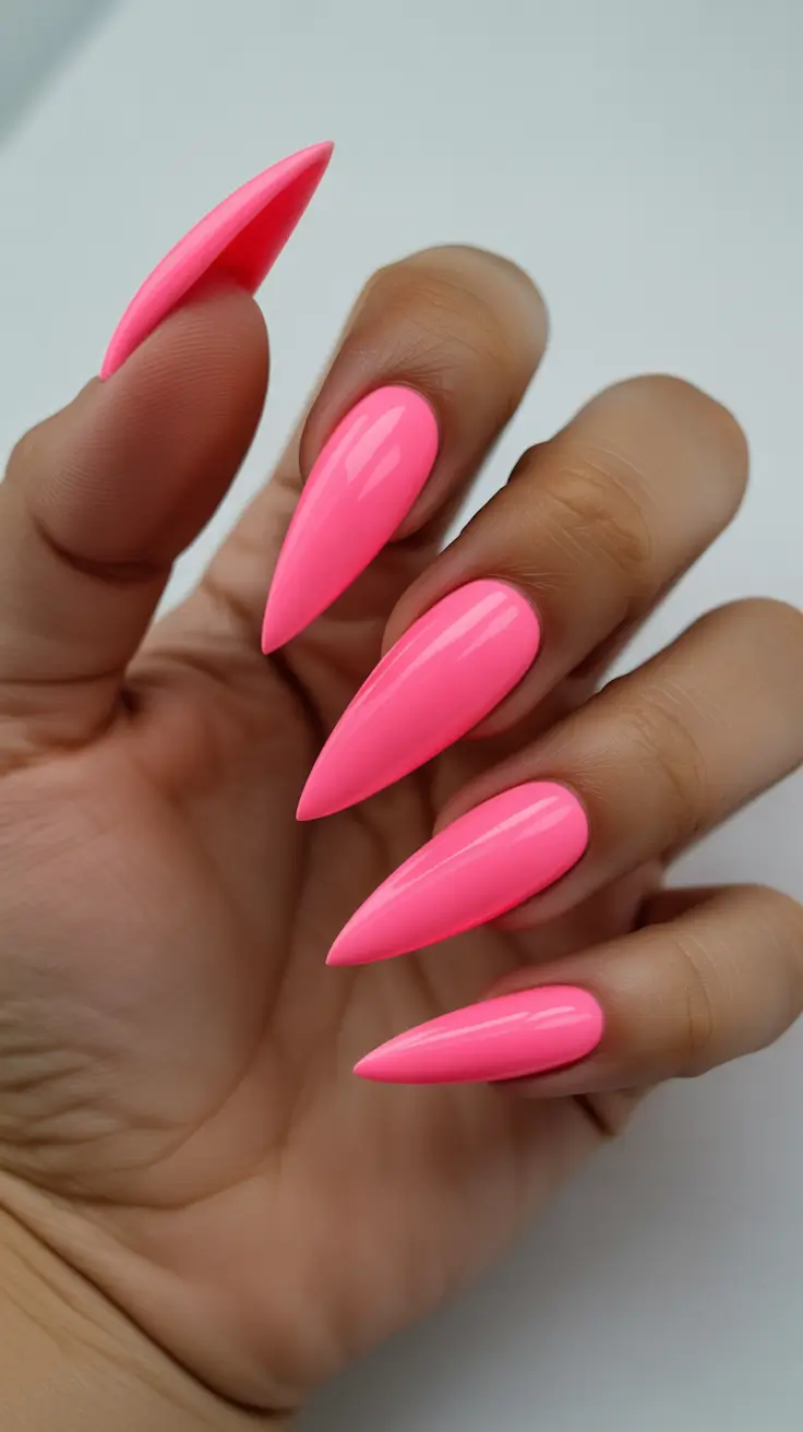 glamorous spring stiletto nails 2026 Hot Pink Statement