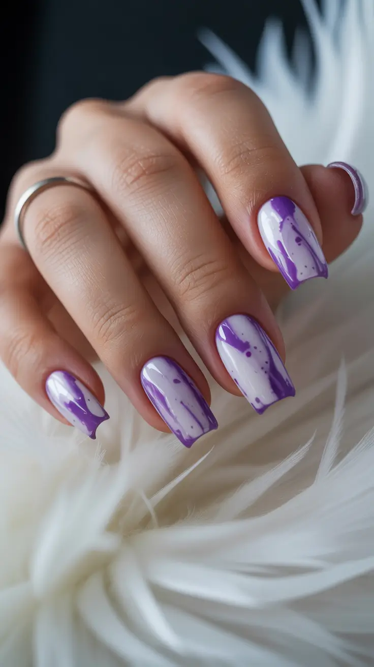May Nails Ideas 2026 Playful Lilac Paint Splash for Creative Spirits