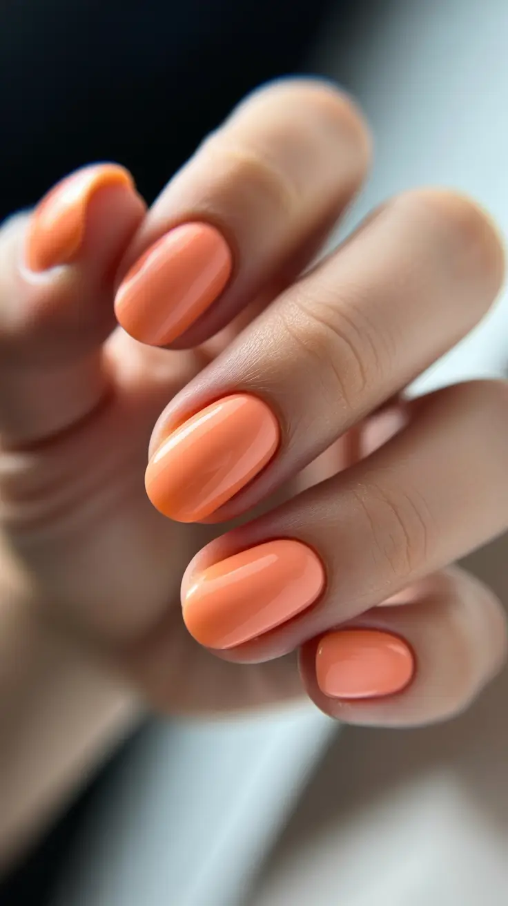 May Nails Ideas 2026 Peach Sorbet Gloss for Soft May Minimalism