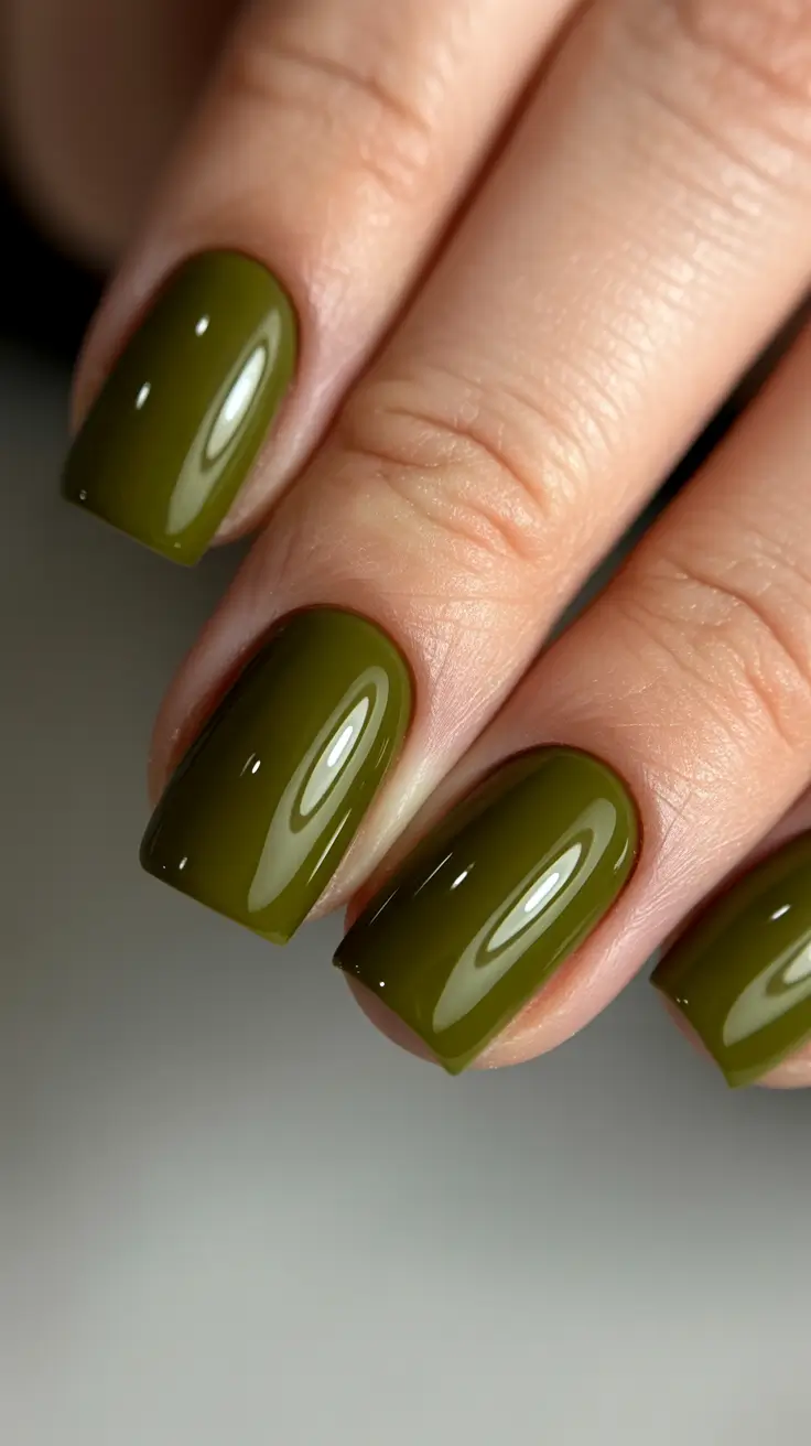 May Nails Ideas 2026 Olive Gloss Depth for Transitional Style Lovers