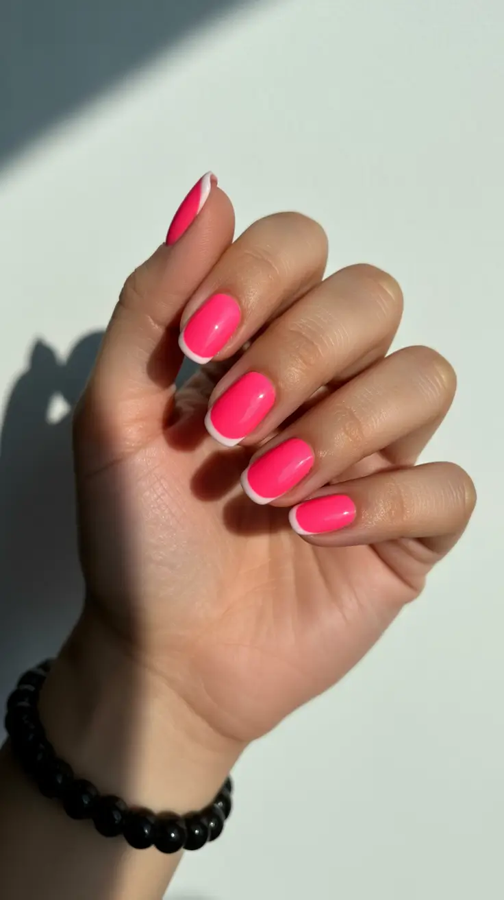 May Nails Ideas 2026 Neon Pink Micro French for Playful Confidence