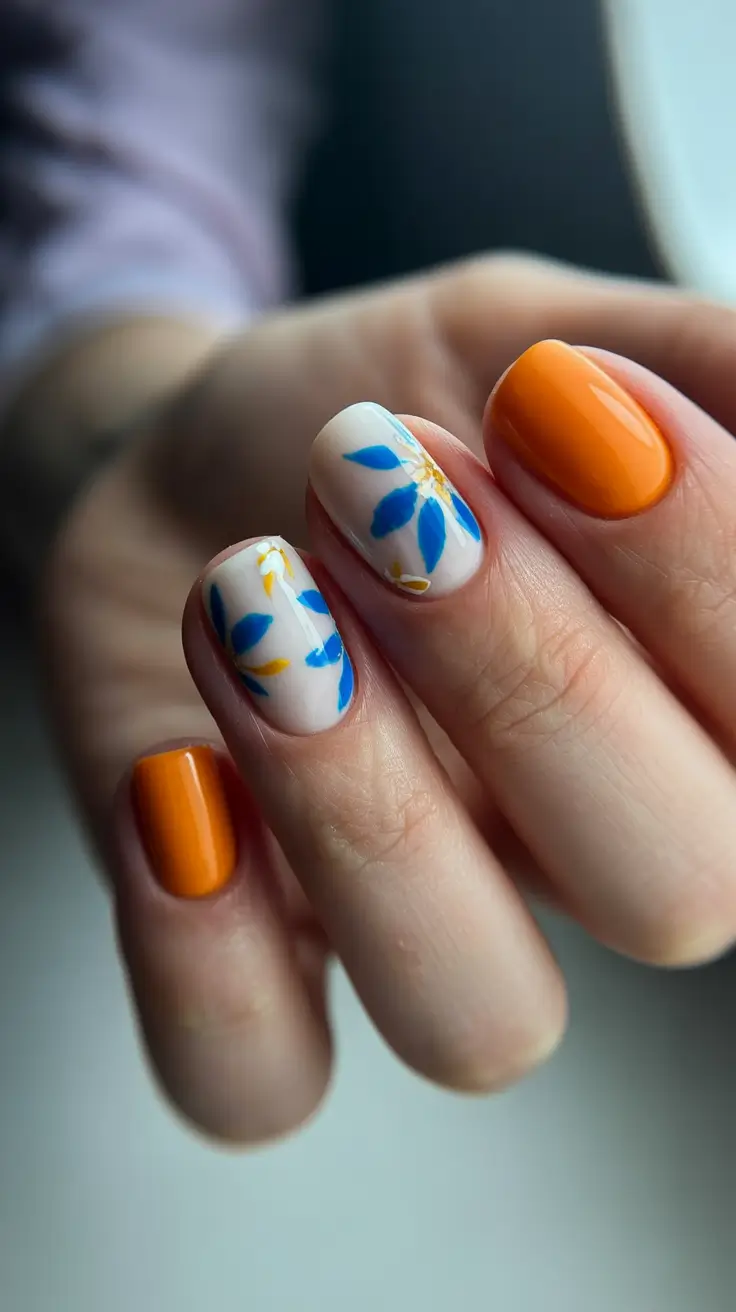 May Nails Ideas 2026 Orange Blossom Accent for Fresh May Optimism