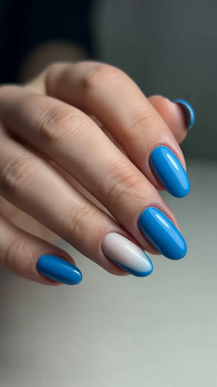 May Nails Ideas 2026 Minimal Blue Contrast for Clean Modern Energy