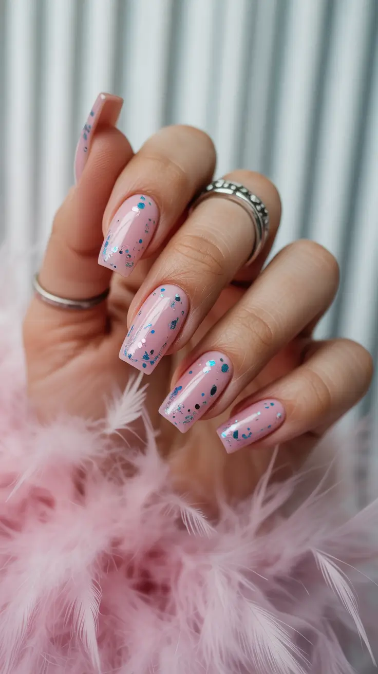 May Nails Ideas 2026 Soft Pink Confetti Acrylic for Romantic May Evenings