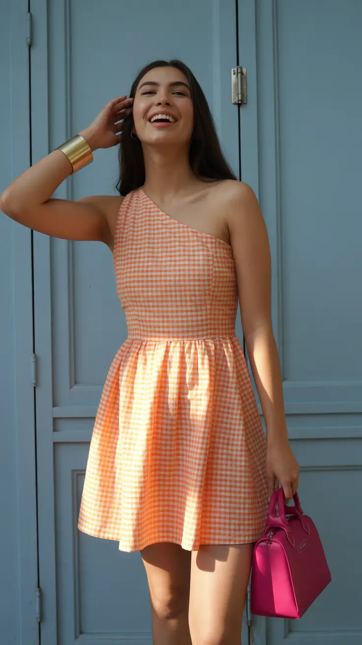 May outfits ideas 2026 Gingham One-Shoulder Minis That Feel Like Sunshine