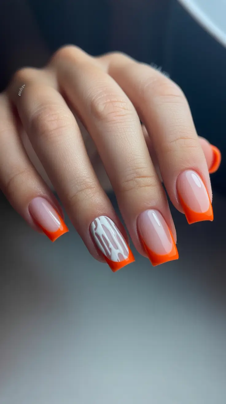 modern spring nails for pale skin 2026 Neon Tangerine French with Playful Accent