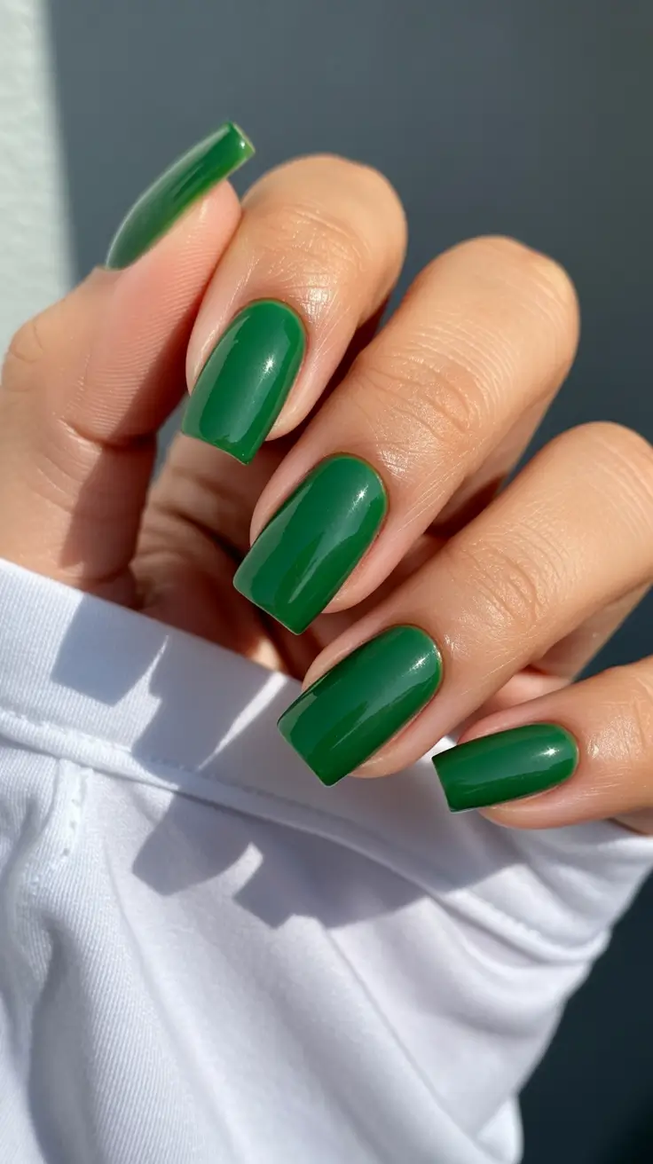 modern spring nails for pale skin 2026 Glossy Emerald Green for Bold Minimalism