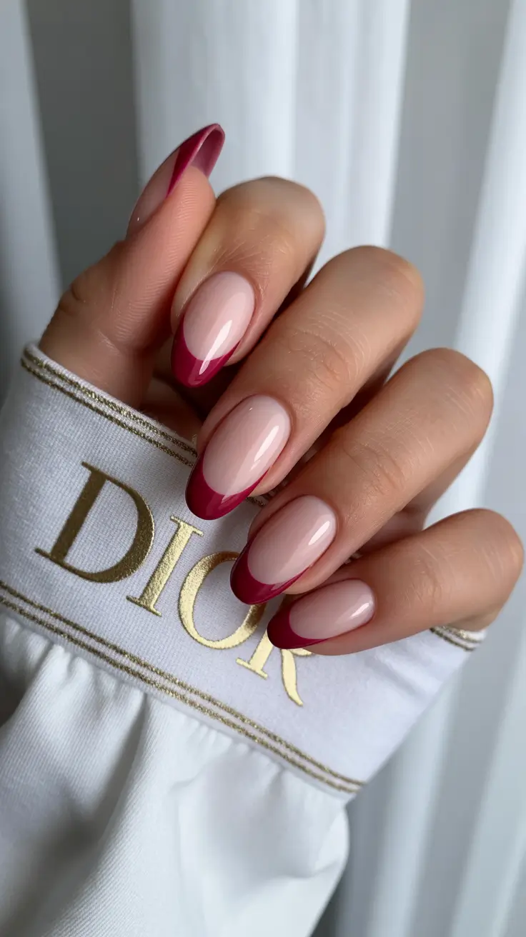 modern spring nails for pale skin 2026 Berry Micro French for Soft Romantic Contrast