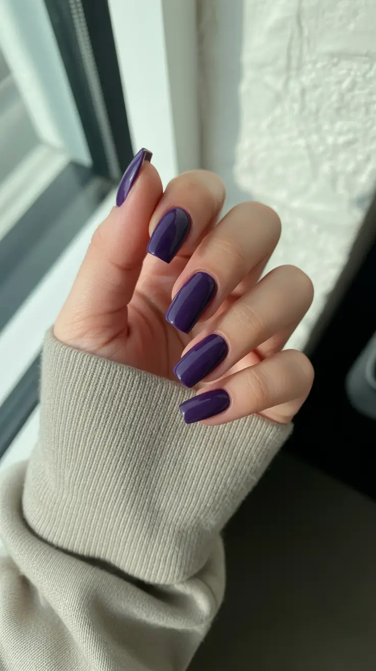 modern spring nails for pale skin 2026 Deep Plum Gloss for Moody Spring Evenings