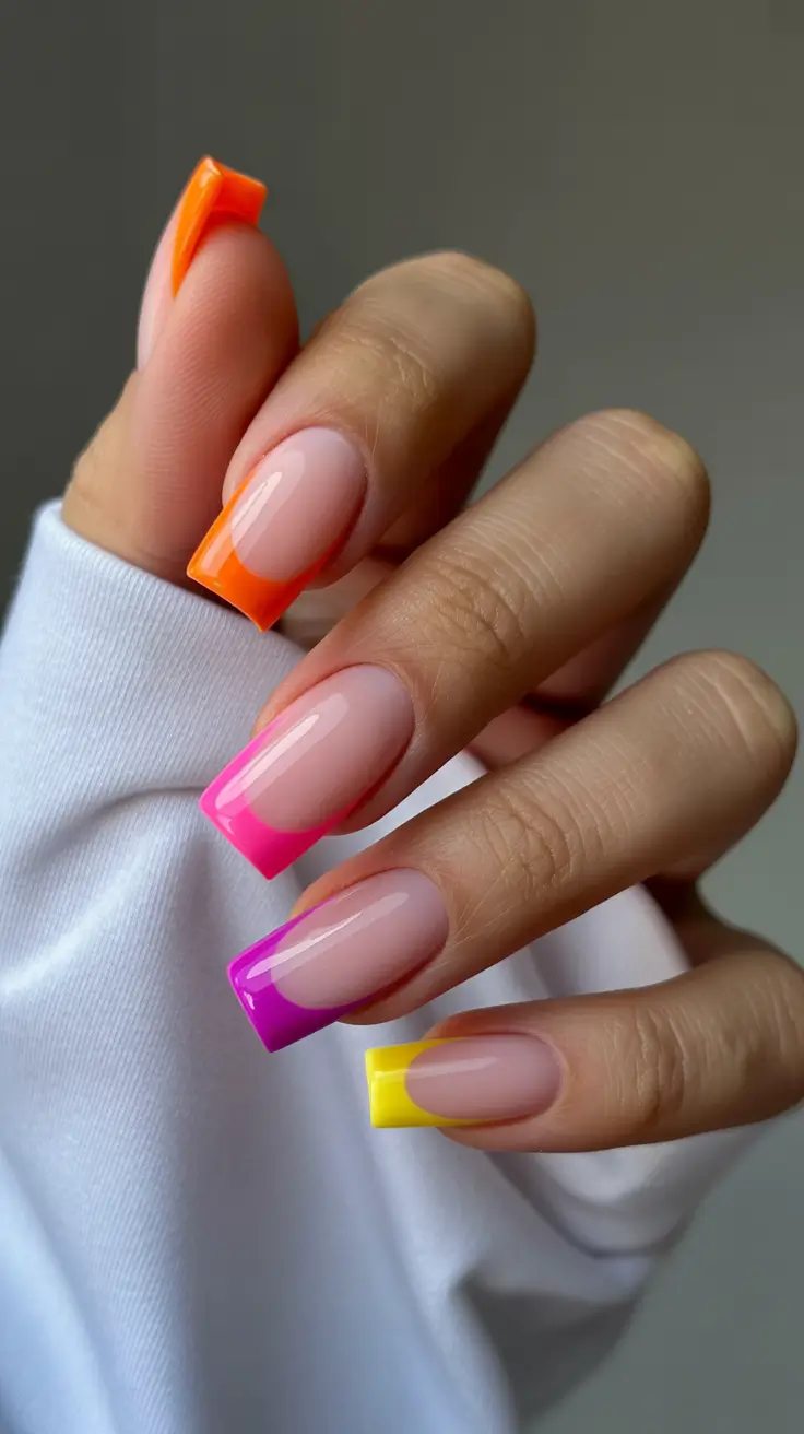 modern spring nails for pale skin 2026 Rainbow Pop French Tips for Playful Spring Energy