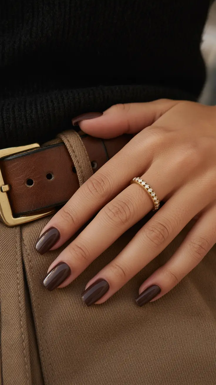 modern spring nails for tan skin 2026 Chocolate Gloss Minimal Chic
