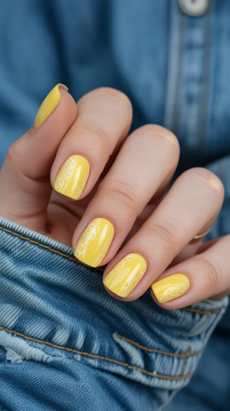 modern spring nails square inspo 2026 Sunny Yellow Floral Whisper