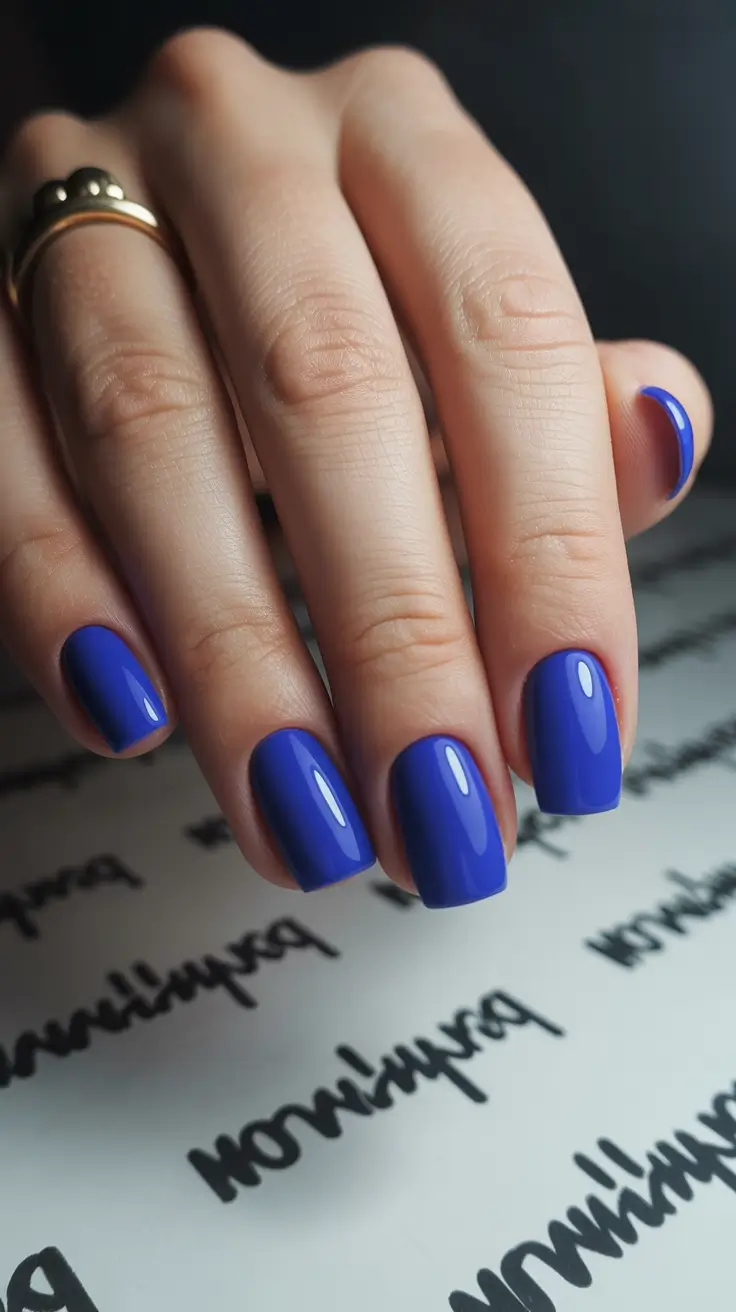 modern spring nails square inspo 2026 Cobalt Blue Statement Gloss