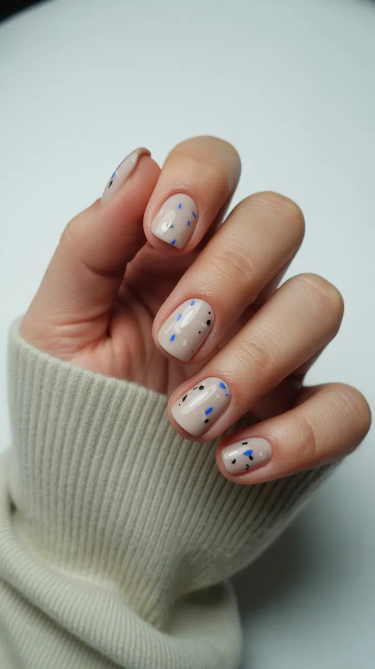 modern spring nails square inspo 2026 Minimalist Speckled Nude