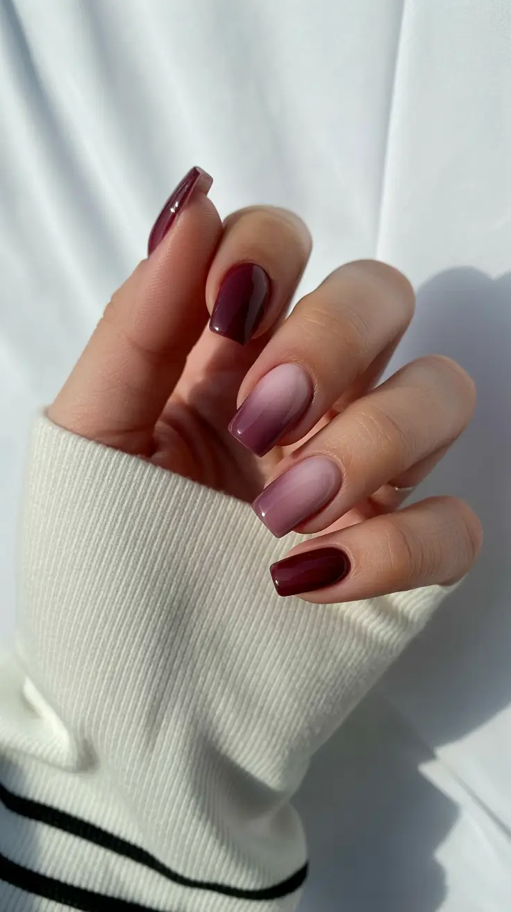 modern spring nails square inspo 2026 Deep Berry Ombre Mood