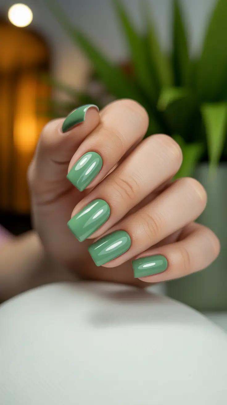 modern spring nails square inspo 2026 Fresh Sage Green Confidence