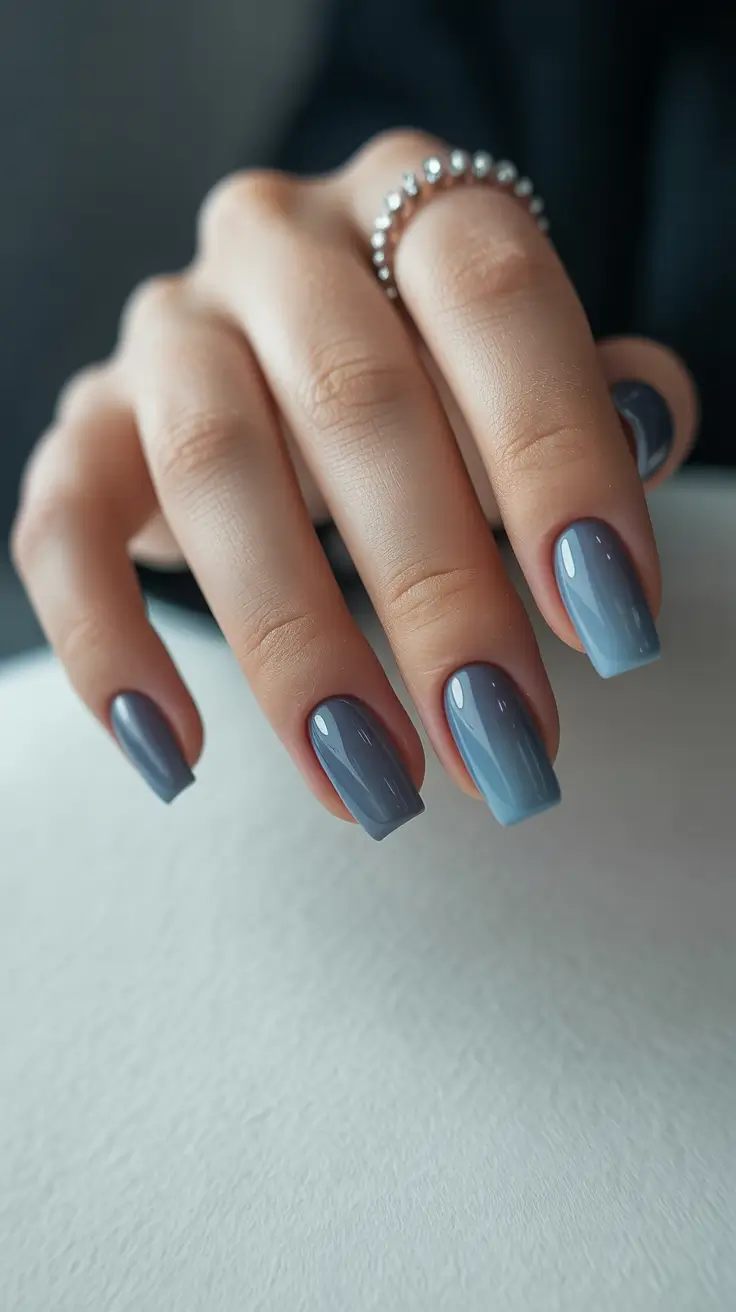 modern spring nails square inspo 2026 Glossy Blue Gradient for a Cool-Toned Refresh