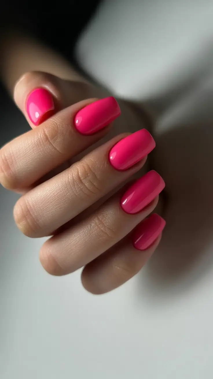 modern spring nails square inspo 2026 Hot Pink High-Gloss Power