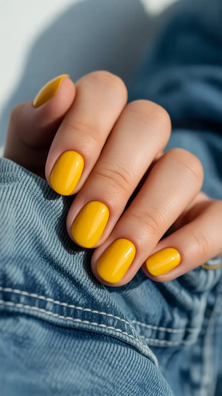 modern spring oval nails 2026 Sunshine Gloss in Bold Minimal Yellow
