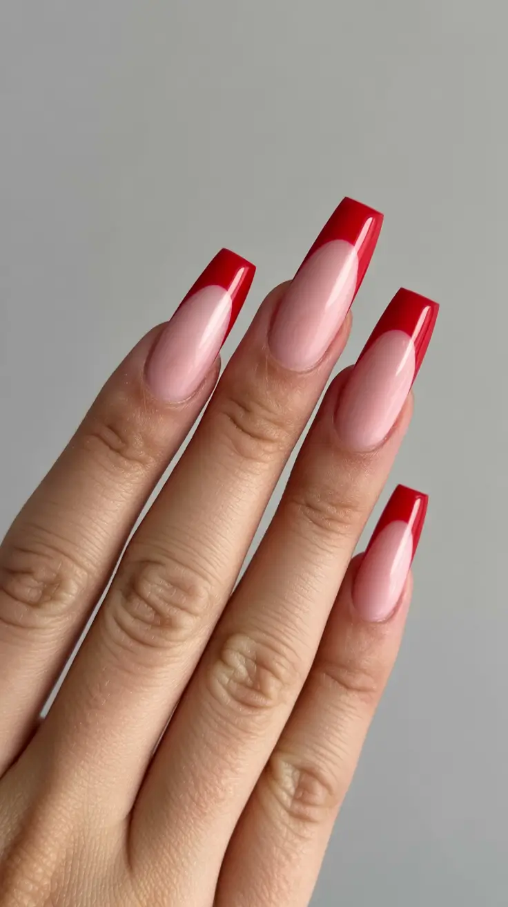 simple spring french tip nails 2026 red tips