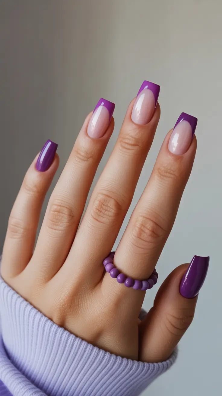 simple spring french tip nails 2026 purple tips