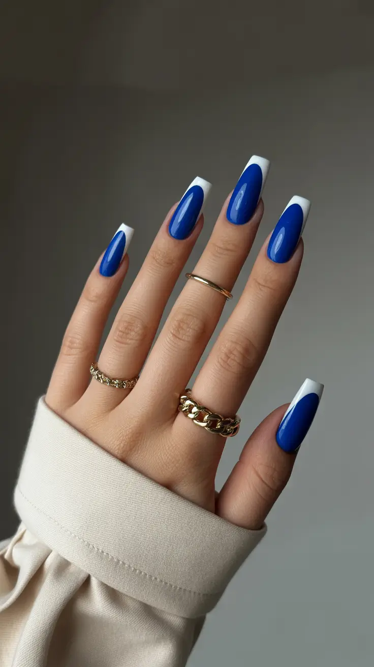 simple spring french tip nails 2026 bold blue tips
