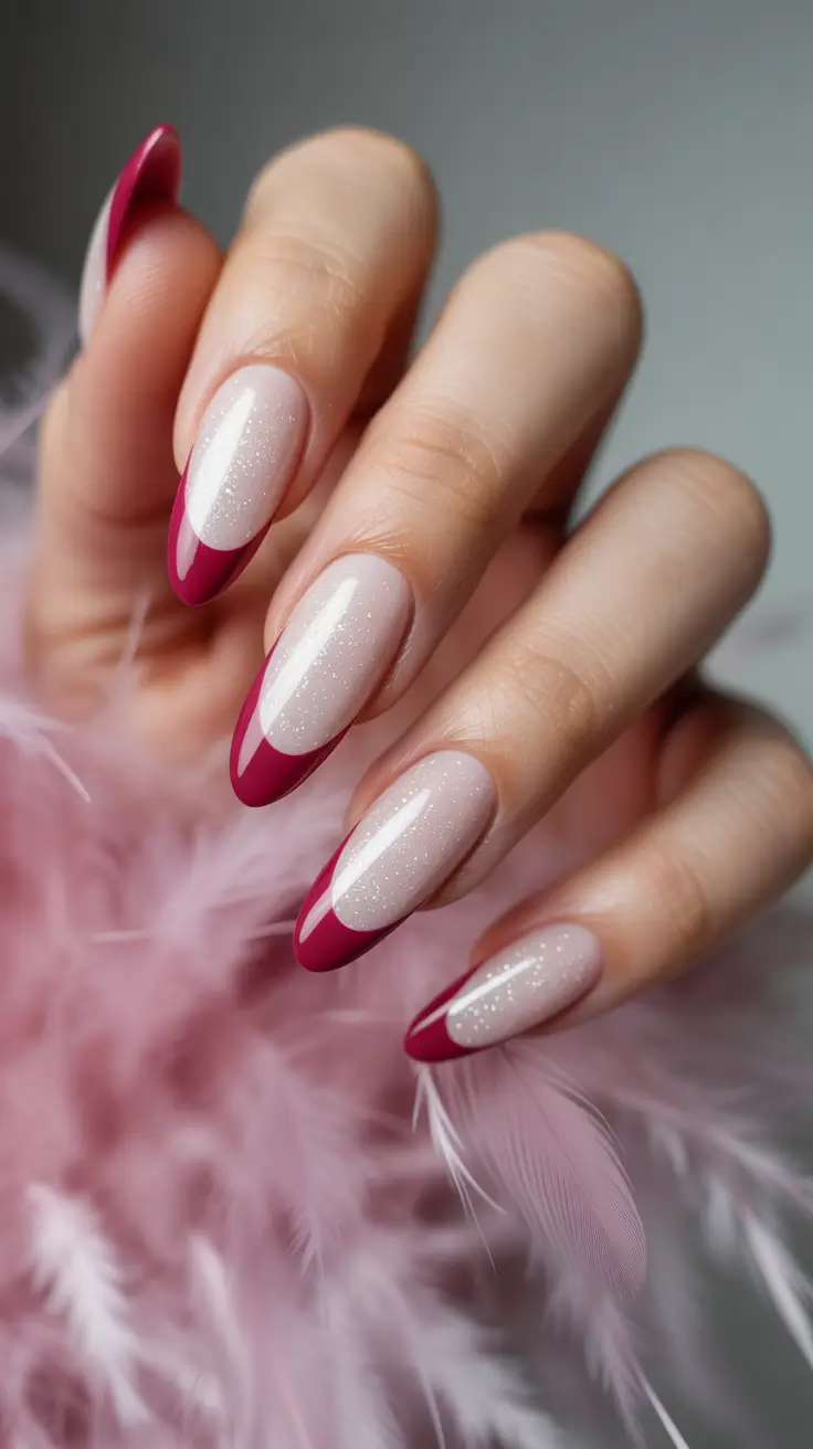 simple spring french tip nails 2026 berry tips with glitter