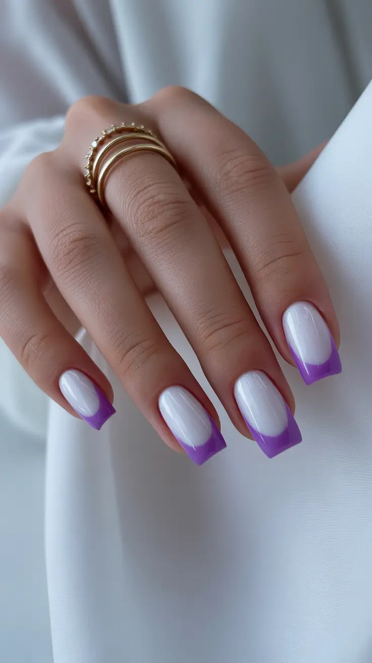 simple spring french tip nails 2026 vibrant purple tips