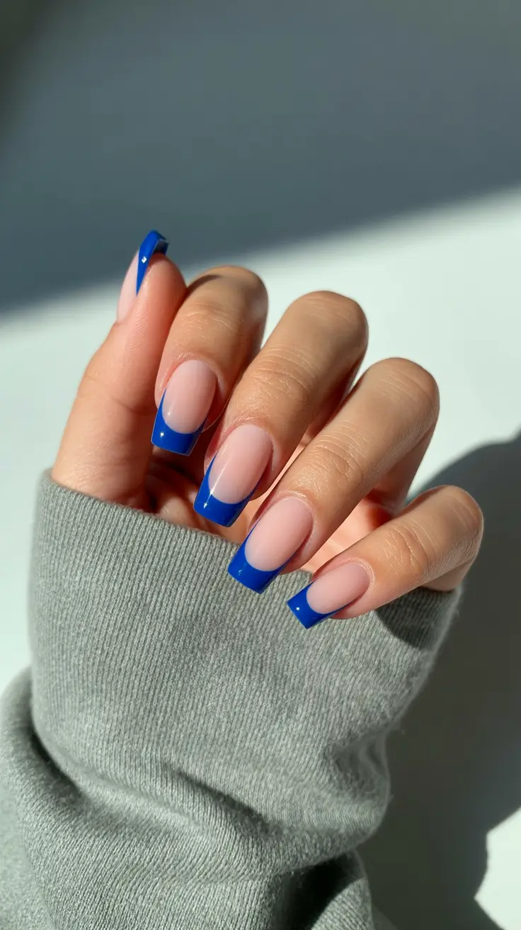 simple spring french tip nails 2026 blue tips