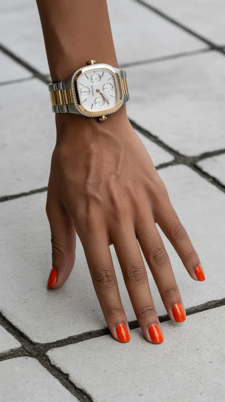 stylish spring nails for dark skin 2026 Juicy Tangerine Short Nails That Feel Playful and Cute